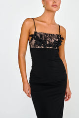 Misha Embellished Bust Midi Dress Black