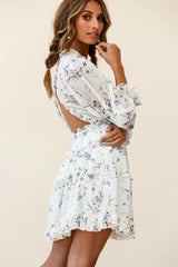 Laney Cutout Back Ruffle Trim Dress Flower Print White