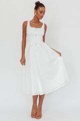 Leeli Zipper Front Midi Dress White