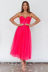 Smitten Sweetheart Neckline Chiffon Midi Dress Fuchsia