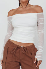 Ronda Off-Shoulder Sheer Sleeve Top White