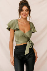 Marquise Wrap Crop Top Olive