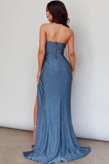 Jasinta Sweetheart Neckline Split Maxi Dress Blue