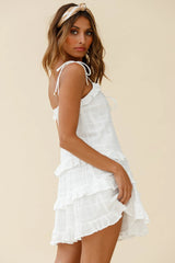 Sweet Surrender String-Tie Shoulder Dress White