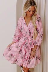 Kind Glance Stripe Mini Dress in Pink