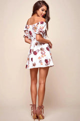 Hera Off the Shoulder Fit and Flare Floral Dress White