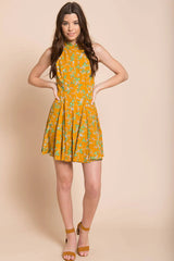 Janessa Floral Print Dress Mustard
