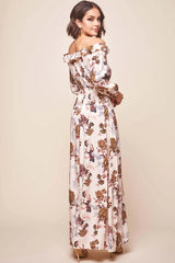 Tatiana Bardot Frill Neckline Maxi Dress Mocha