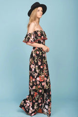 Tuscany Off The Shoulder Maxi Dress Black & Red
