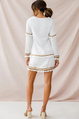 Leticia Tassel Trim Shift Dress White