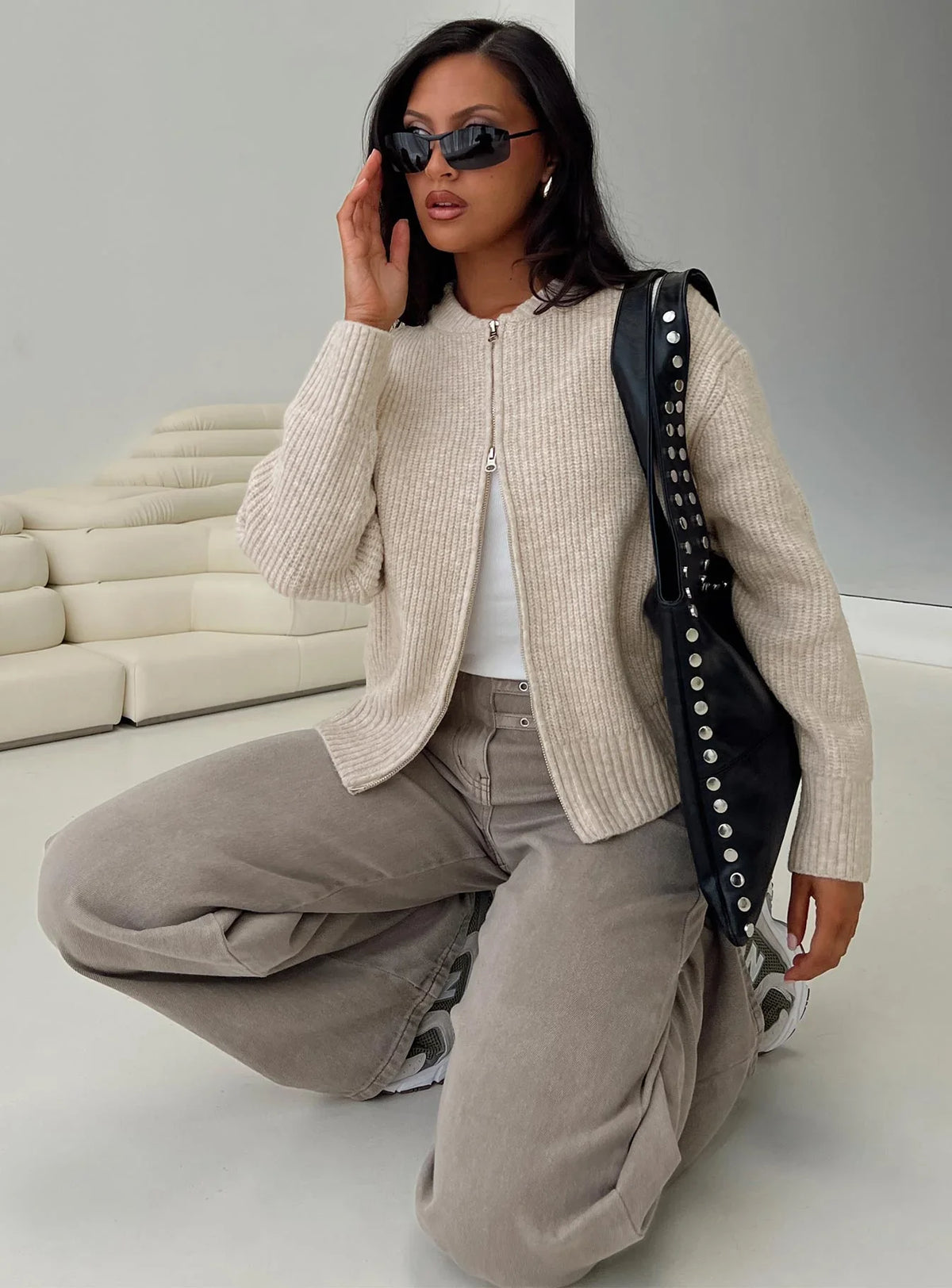 Lexene Zip Through Jumper Oat