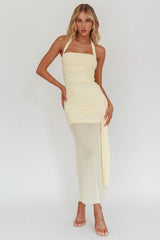 Rebekkah Halterneck Side Sash Maxi Dress Butter