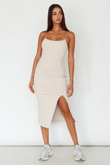 In My Element Split Midi Dress Oatmeal