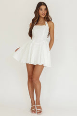 Rune Halterneck Mini Dress Applique White