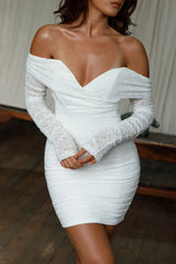 Moonrise Off-Shoulder Long Sleeve Dress Lace White