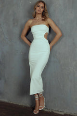 Taking Bets Strapless Cut-Out Midi Dress White