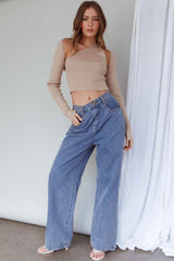 Holland One Shoulder Knit Top & Long Sleeve Shrug Latte