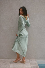 Forget Me Not Satin Maxi Dress Sage