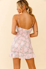 Palisades Spaghetti Strap Shirred Bodice Dress Floral Print Nude/Pink