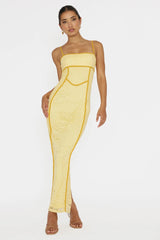 Inga Lace Piping Trim Midi Dress Yellow