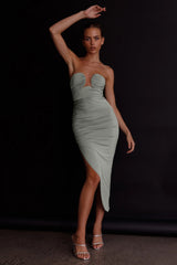 Roma U-Neckline Ruched Midi Dress Pistachio