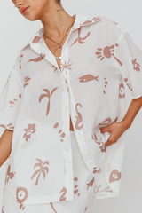 Light Aura Button Up Shirt Print White Tan