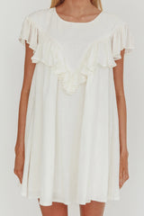 Sunshine Weekend Frill Trim Babydoll Mini Dress White