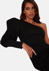 One Shoulder Puff Sleeve Bodycon Mini Dress in Black
