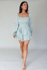 Alabama Long Sleeve Satin Romper Pistachio