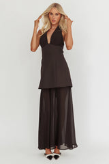 Opulent Halterneck Layered Maxi Dress Black