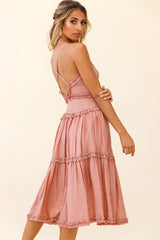 Laney Low Back Cami Strap Midi Dress Rose
