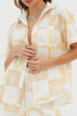Just A Hunch Button Shirt Shell Print Yellow Multi