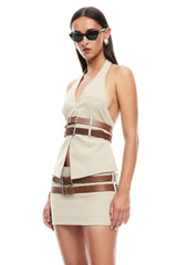 LIONESS Ethereal Buckle Skirt Beige