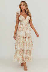 Roselle Backless Ruffle Maxi Dress Floral Multi