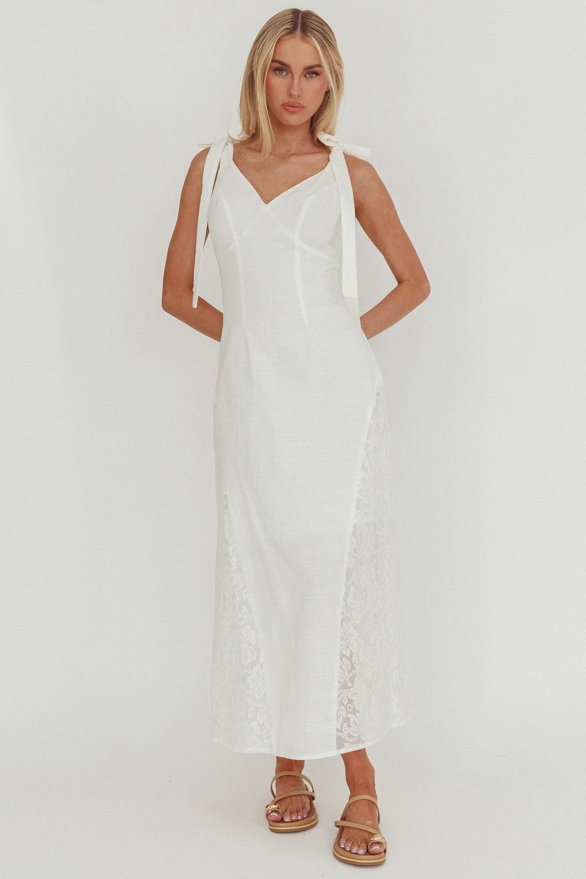 Lead Me On Lace Panel Maxi Dress White