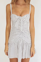 Rachelle Tied Bust Ruched Mini Dress Spotted White/Navy