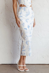 Graziella Lace Up Midi Skirt Printed White