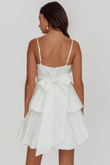 Zilara Bubble Hem Bow Mini Dress Jacquard White