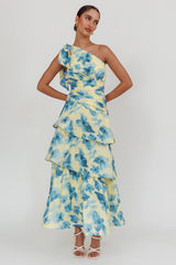 Kenny One Shoulder Tiered Floral Maxi Dress Yellow