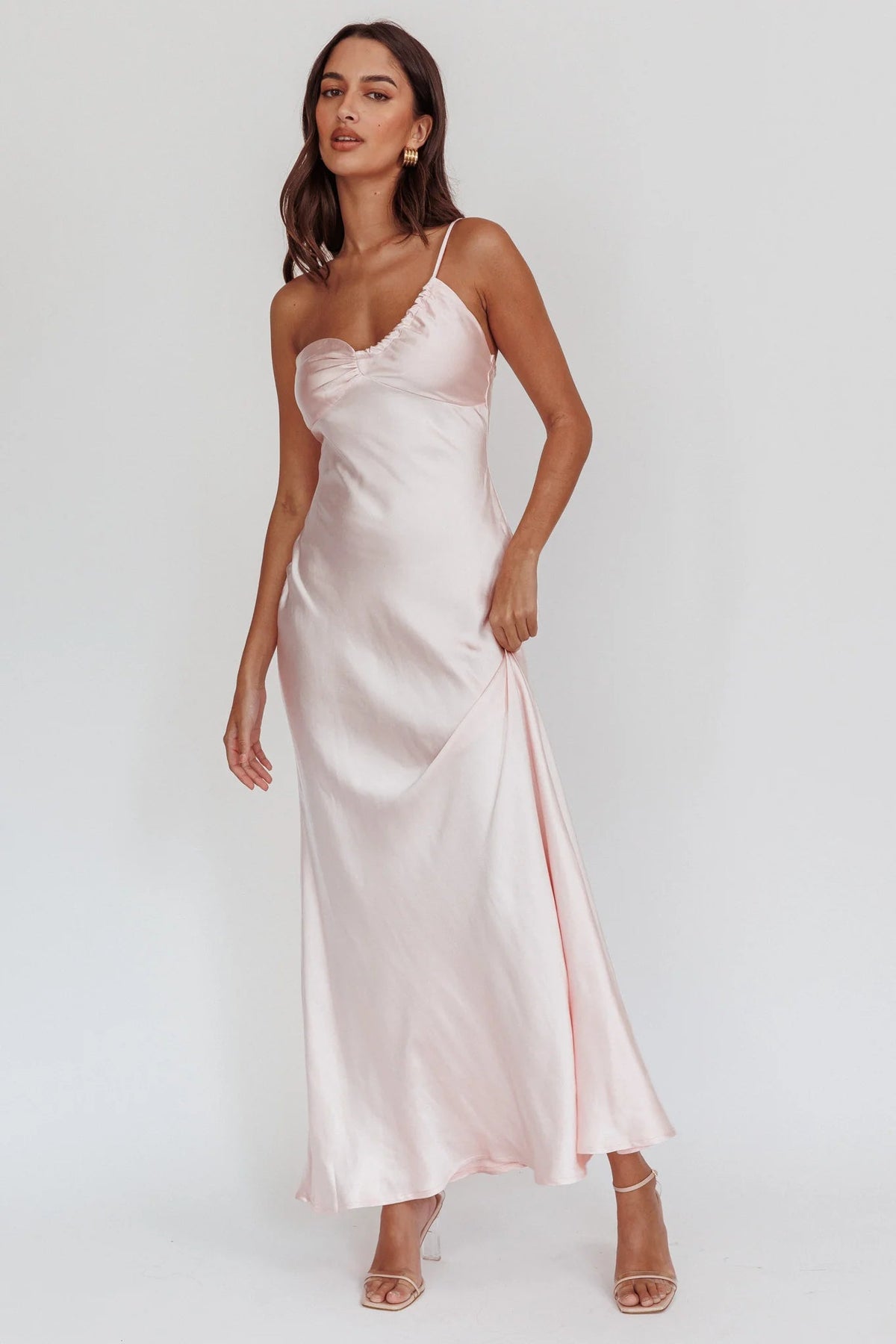 Twilight Tango One-Shoulder Maxi Dress Blush