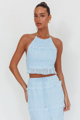 Helios Halterneck Shirred Sequin Top Blue