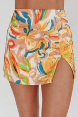 Palmas Split Mini Skirt Floral Orange Multi