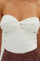 Teagan Strapless Ribbed Knit Top White