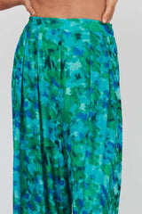 Tammi Wide Leg Satin Pants Floral Green