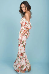 Tuscany Off The Shoulder Maxi Dress White & Red