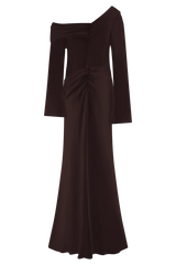 Iris Long Sleeve Satin Maxi Dress - Dark Chocolate
