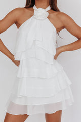 Southern Belles Halterneck Ruffle Mini Dress White