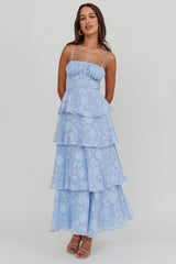 Provence Bloom Tiered Maxi Dress Blue