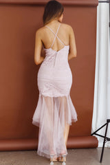 Mon Amour Lace Detail Tulle Mesh Hem Dress Blush