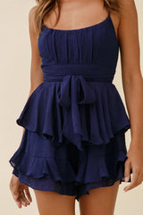 Wendy Ruched Bust Layered Ruffle Romper Navy
